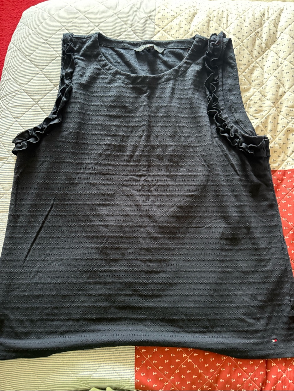 Tommy Hilfiger Navy Eyelet Ruffle Tank
